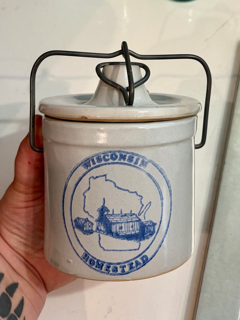 Wisconsin Homestead Ceramic Crock with Lid